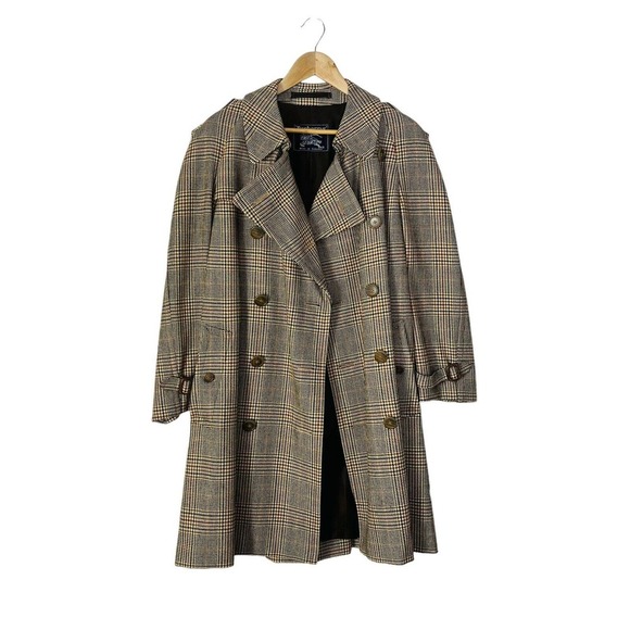 Burberrys Vintage Houndstooth Belted Topcoat Overcoat Jacket Large Double Breast - Picture 14 of 15